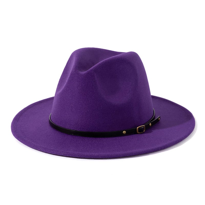 Lisianthus Women Belt Buckle Fedora Hat (Purple) - Image 1